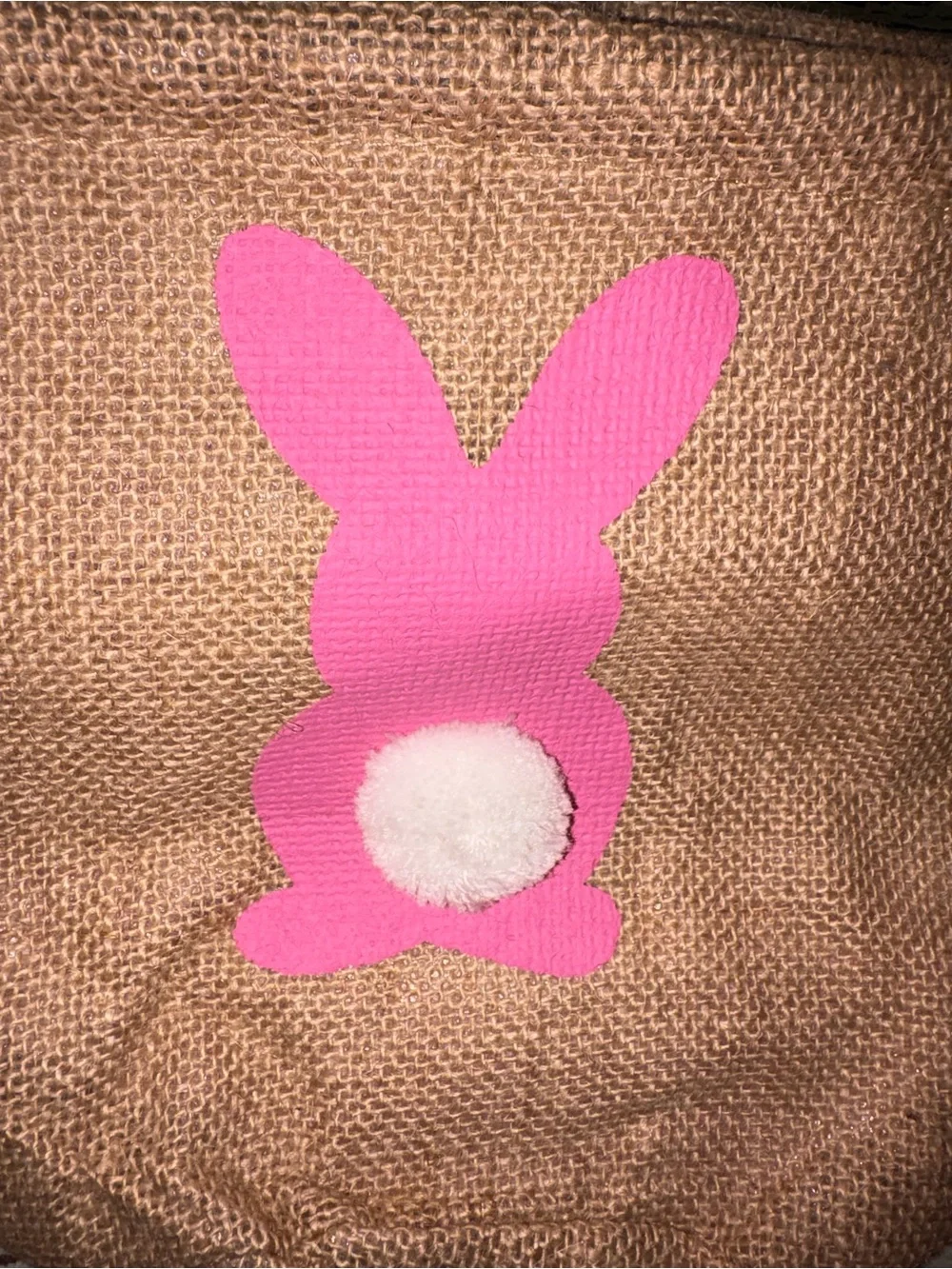 Burlap Hanging Storage Bag with Pink Bunny Accent